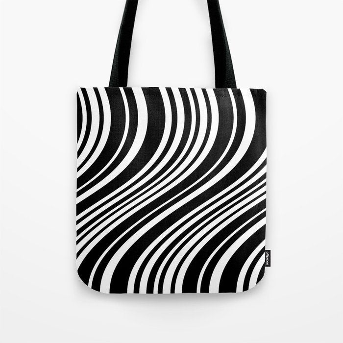Wavy Stripes XLI - Black and White Tote Bag Gallery Image 1