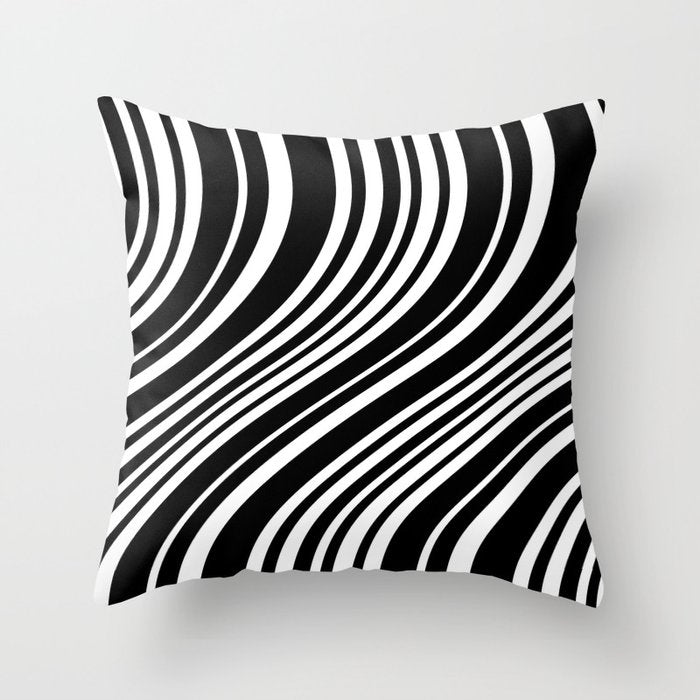 Wavy Stripes XLI - Black and White Throw Pillow Gallery Image 1