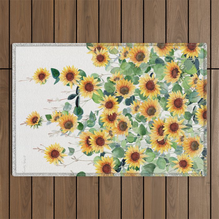 Sunflowers and Eucalyptus Garland  Outdoor Rug Gallery Image 1
