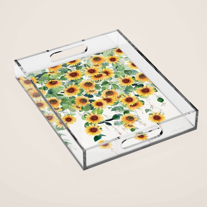Sunflowers and Eucalyptus Garland  Acrylic Tray Gallery Image 1