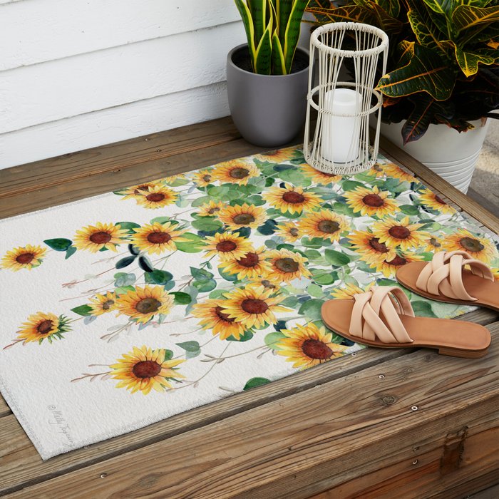 Sunflowers and Eucalyptus Garland  Outdoor Rug Gallery Image 2