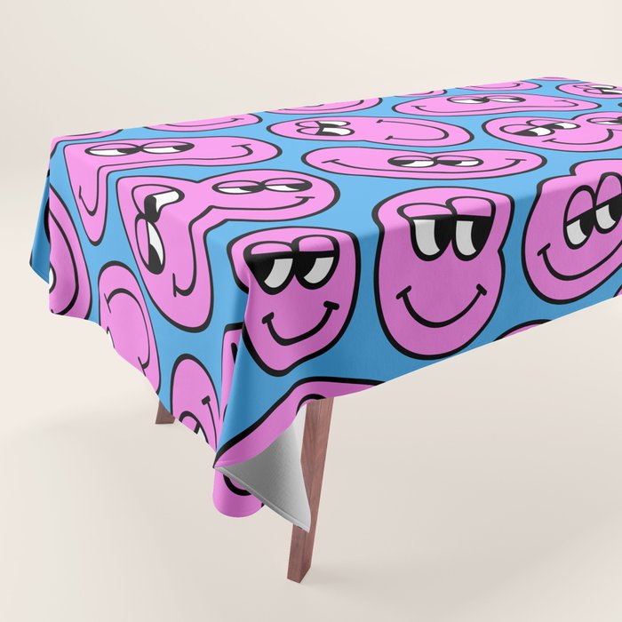 Funny retro smiling face cartoon pattern Tablecloth Gallery Image 1