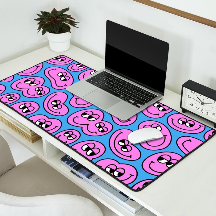 Funny retro smiling face cartoon pattern Desk Mat Gallery Image 2