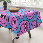 Funny retro smiling face cartoon pattern Tablecloth Gallery Image 3