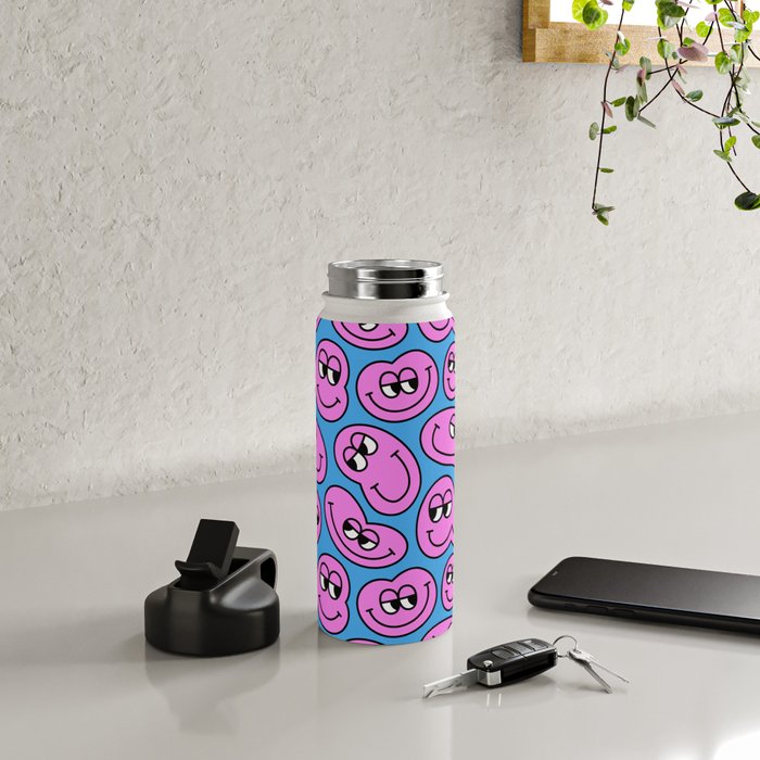 Funny retro smiling face cartoon pattern Water Bottle Gallery Image 4