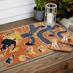 Ningxia Blue Dragon Chinese Pillar Antique Rug Print Outdoor Rug Gallery Image 2