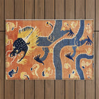 Ningxia Blue Dragon Chinese Pillar Antique Rug Print Outdoor Rug Gallery Image 1