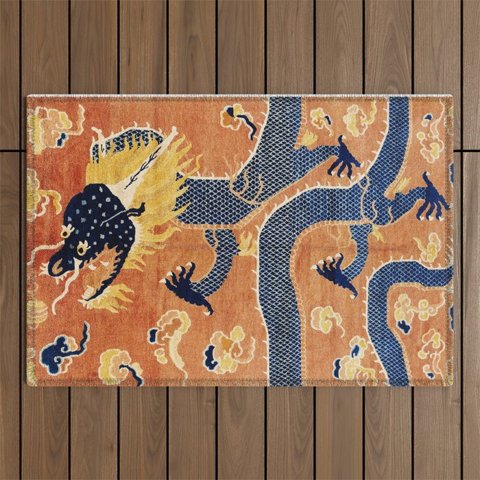 Ningxia Blue Dragon Chinese Pillar Antique Rug Print Outdoor Rug Gallery Image 1
