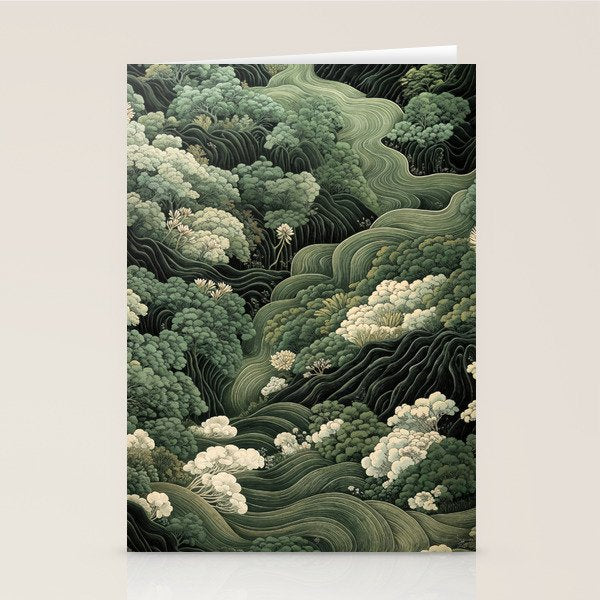 Japanese Painting Green Forest Art Dopamine Decor Wabi Sabi Art Maximalist Wall Art Japandi Art Stationery Card Gallery Image 2