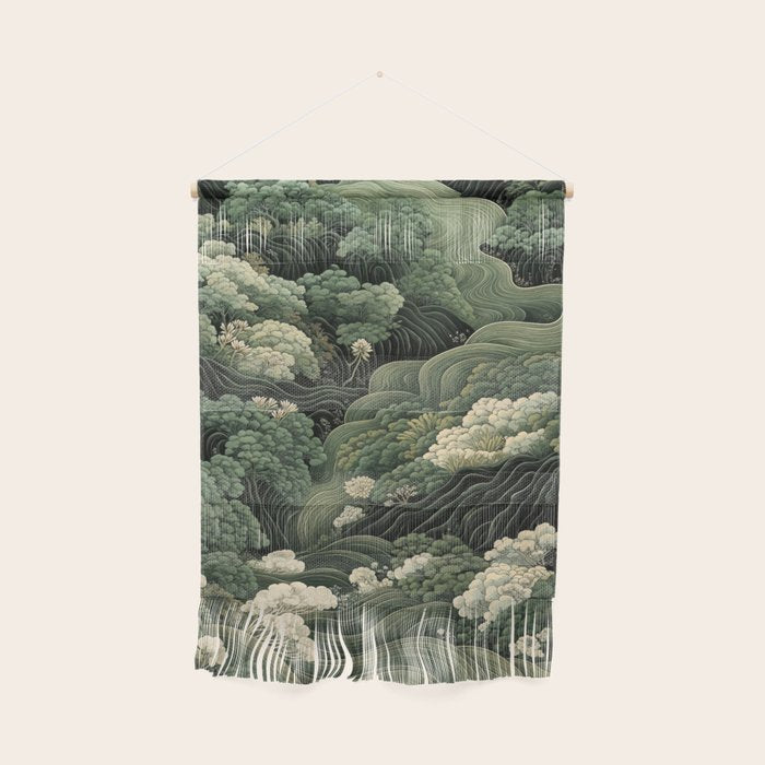 Japanese Painting Green Forest Art Dopamine Decor Wabi Sabi Art Maximalist Wall Art Japandi Art Wall Hanging Gallery Image 1