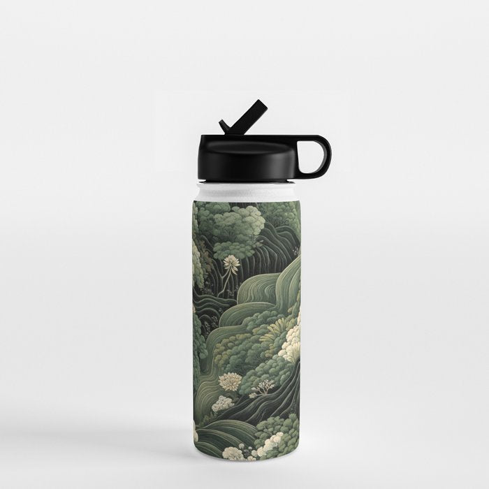 Japanese Painting Green Forest Art Dopamine Decor Wabi Sabi Art Maximalist Wall Art Japandi Art Water Bottle Gallery Image 1