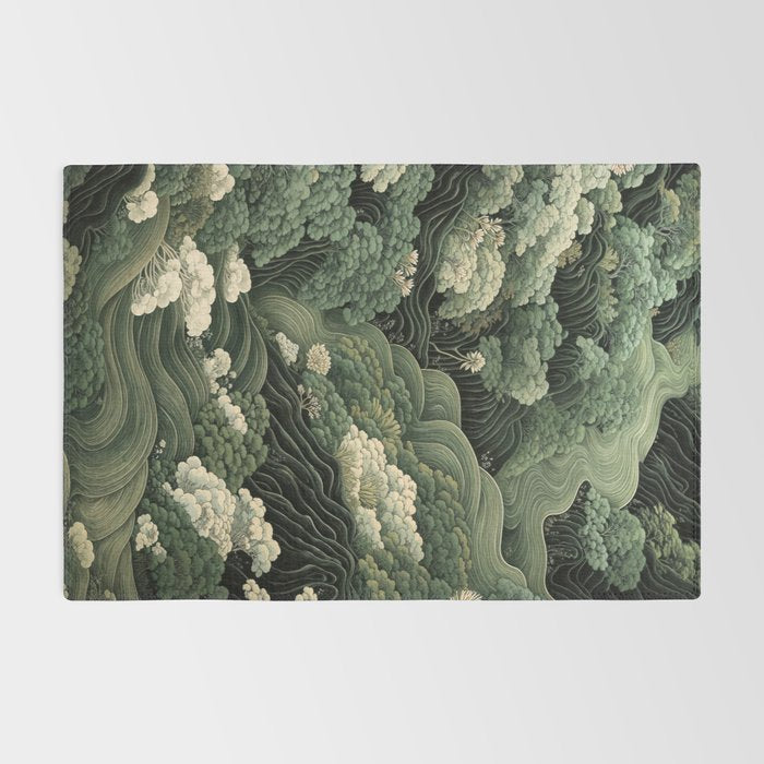 Japanese Painting Green Forest Art Dopamine Decor Wabi Sabi Art Maximalist Wall Art Japandi Art Rug Gallery Image 2