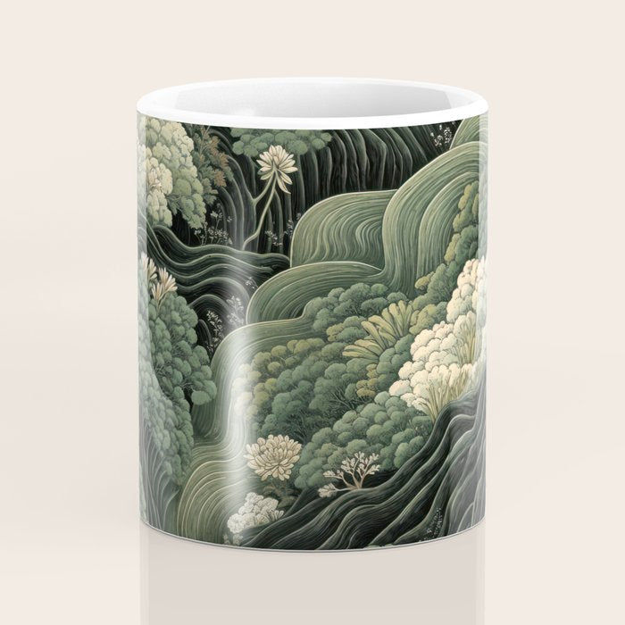 Japanese Painting Green Forest Art Dopamine Decor Wabi Sabi Art Maximalist Wall Art Japandi Art Coffee Mug Gallery Image 4