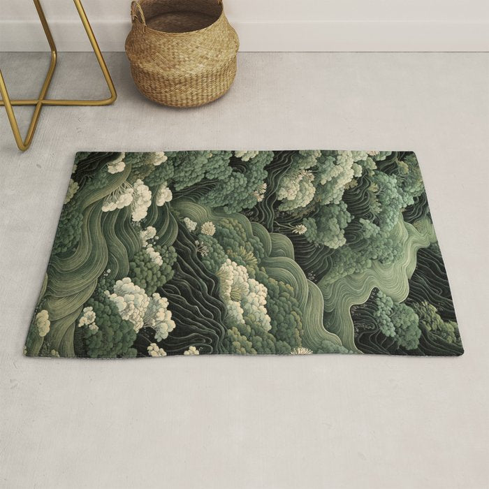Japanese Painting Green Forest Art Dopamine Decor Wabi Sabi Art Maximalist Wall Art Japandi Art Rug Gallery Image 1