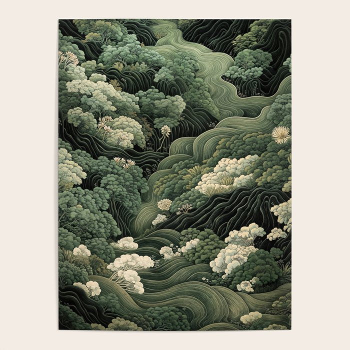 Japanese Painting Green Forest Art Dopamine Decor Wabi Sabi Art Maximalist Wall Art Japandi Art Poster Gallery Image 4