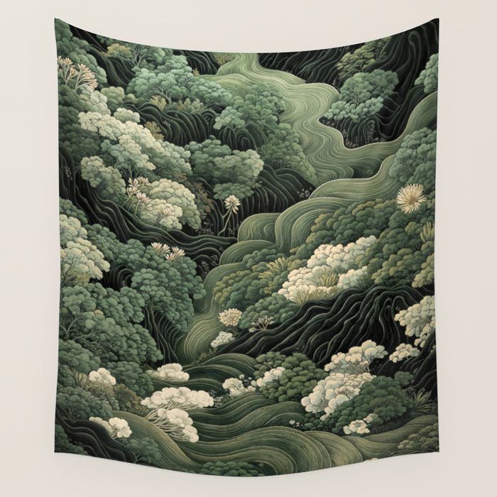 Japanese Painting Green Forest Art Dopamine Decor Wabi Sabi Art Maximalist Wall Art Japandi Art Wall Tapestry Gallery Image 4
