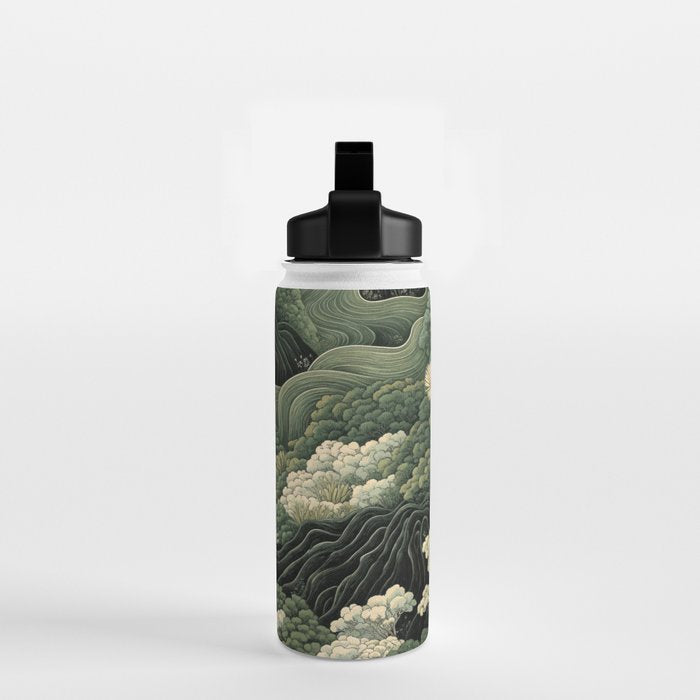 Japanese Painting Green Forest Art Dopamine Decor Wabi Sabi Art Maximalist Wall Art Japandi Art Water Bottle Gallery Image 2