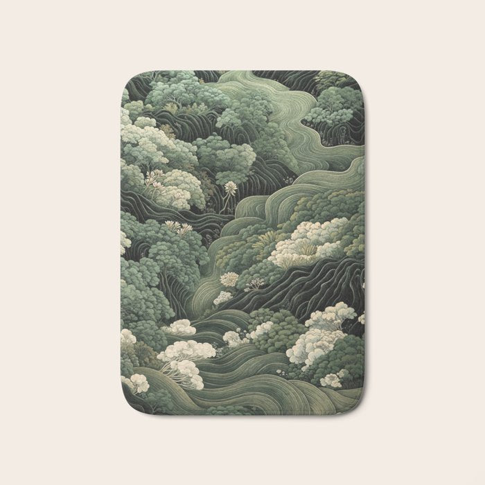 Japanese Painting Green Forest Art Dopamine Decor Wabi Sabi Art Maximalist Wall Art Japandi Art Bath Mat Gallery Image 1