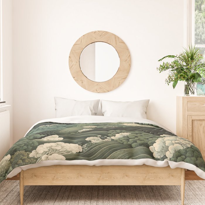 Japanese Painting Green Forest Art Dopamine Decor Wabi Sabi Art Maximalist Wall Art Japandi Art Duvet Cover Gallery Image 3