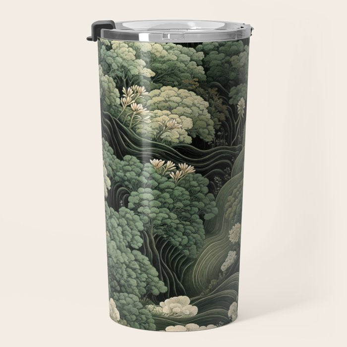 Japanese Painting Green Forest Art Dopamine Decor Wabi Sabi Art Maximalist Wall Art Japandi Art Travel Mug Gallery Image 3