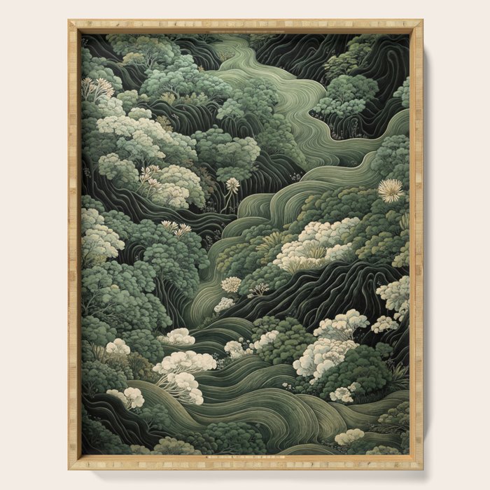 Japanese Painting Green Forest Art Dopamine Decor Wabi Sabi Art Maximalist Wall Art Japandi Art Serving Tray Gallery Image 1