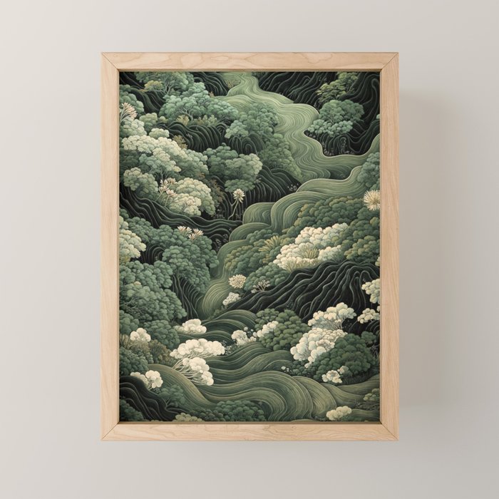 Japanese Painting Green Forest Art Dopamine Decor Wabi Sabi Art Maximalist Wall Art Japandi Art Mini Art Print Gallery Image 1
