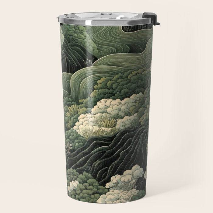 Japanese Painting Green Forest Art Dopamine Decor Wabi Sabi Art Maximalist Wall Art Japandi Art Travel Mug Gallery Image 2