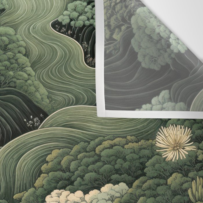 Japanese Painting Green Forest Art Dopamine Decor Wabi Sabi Art Maximalist Wall Art Japandi Art Wall Tapestry Gallery Image 3