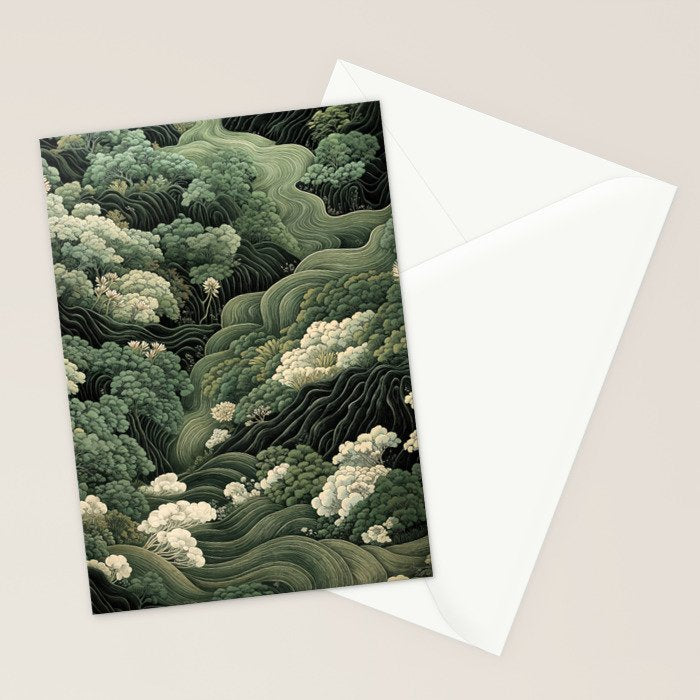 Japanese Painting Green Forest Art Dopamine Decor Wabi Sabi Art Maximalist Wall Art Japandi Art Stationery Card Gallery Image 2