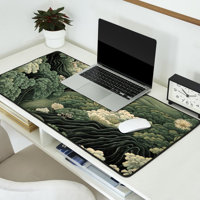 Japanese Painting Green Forest Art Dopamine Decor Wabi Sabi Art Maximalist Wall Art Japandi Art Desk Mat Gallery Image 2