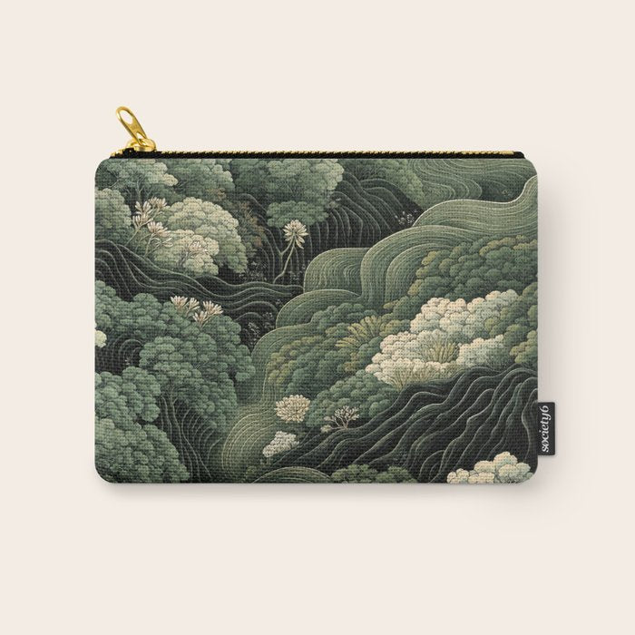 Japanese Painting Green Forest Art Dopamine Decor Wabi Sabi Art Maximalist Wall Art Japandi Art Carry All Pouch Gallery Image 1
