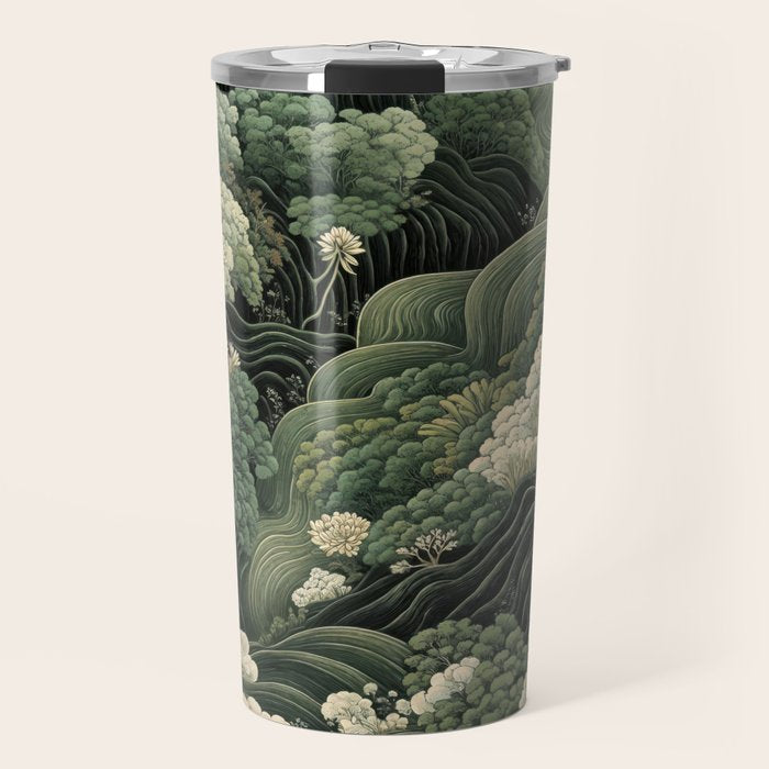 Japanese Painting Green Forest Art Dopamine Decor Wabi Sabi Art Maximalist Wall Art Japandi Art Travel Mug Gallery Image 1