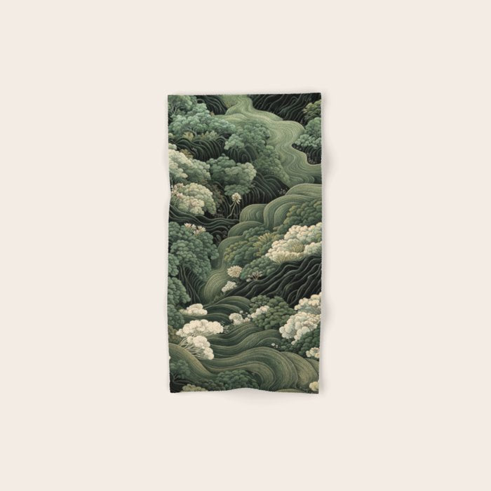 Japanese Painting Green Forest Art Dopamine Decor Wabi Sabi Art Maximalist Wall Art Japandi Art Bath Towel Gallery Image 1