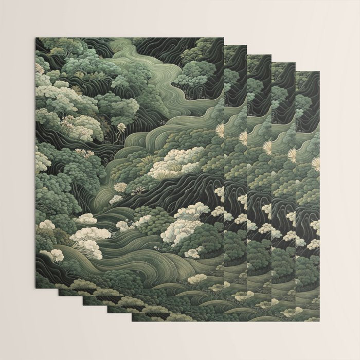 Japanese Painting Green Forest Art Dopamine Decor Wabi Sabi Art Maximalist Wall Art Japandi Art Wrapping Paper Gallery Image 3