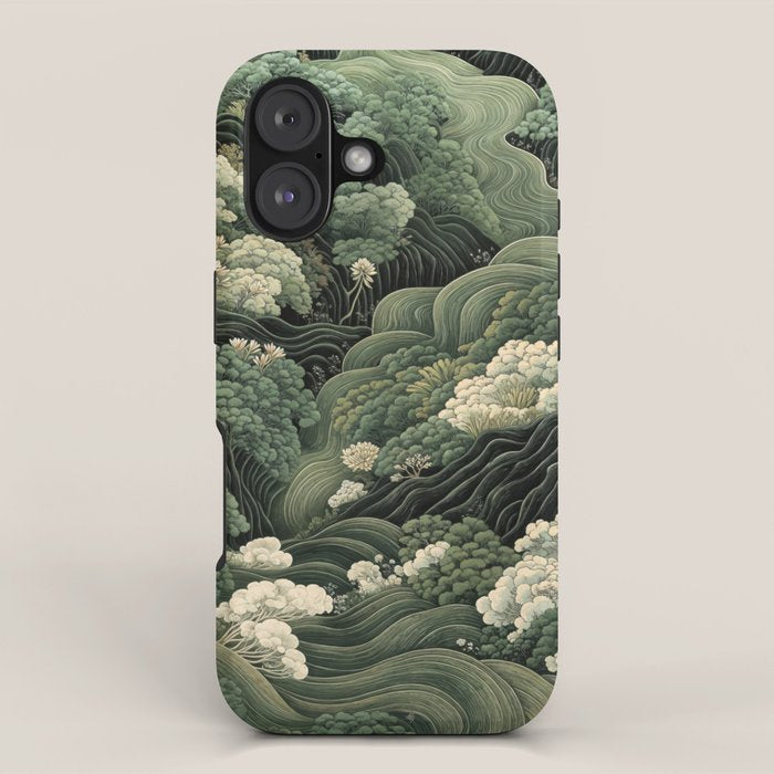 Japanese Painting Green Forest Art Dopamine Decor Wabi Sabi Art Maximalist Wall Art Japandi Art iPhone Case Gallery Image 1