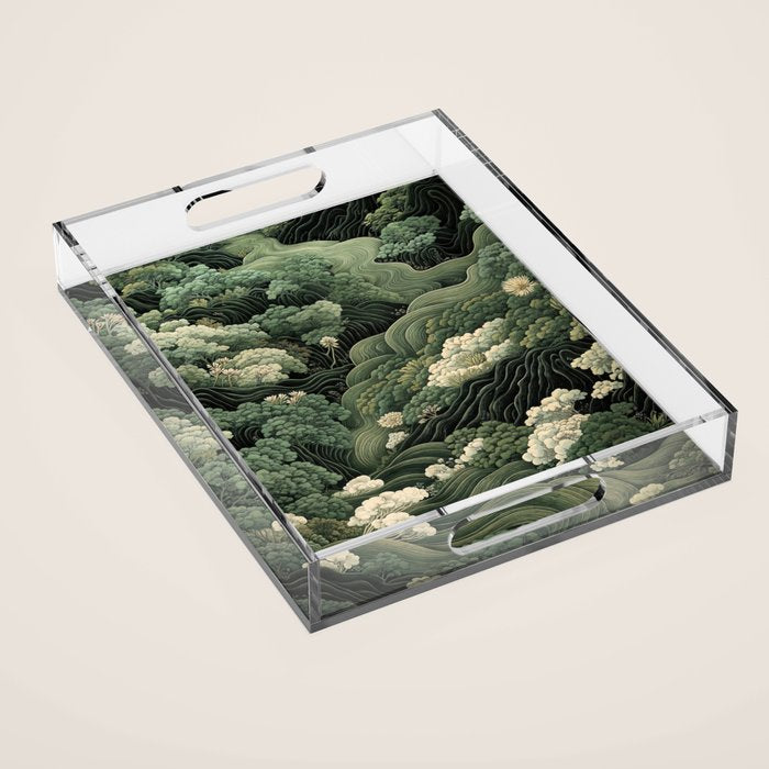 Japanese Painting Green Forest Art Dopamine Decor Wabi Sabi Art Maximalist Wall Art Japandi Art Acrylic Tray Gallery Image 1
