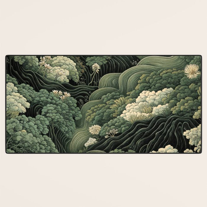 Japanese Painting Green Forest Art Dopamine Decor Wabi Sabi Art Maximalist Wall Art Japandi Art Desk Mat Gallery Image 3