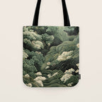 Japanese Painting Green Forest Art Dopamine Decor Wabi Sabi Art Maximalist Wall Art Japandi Art Tote Bag Gallery Image 1