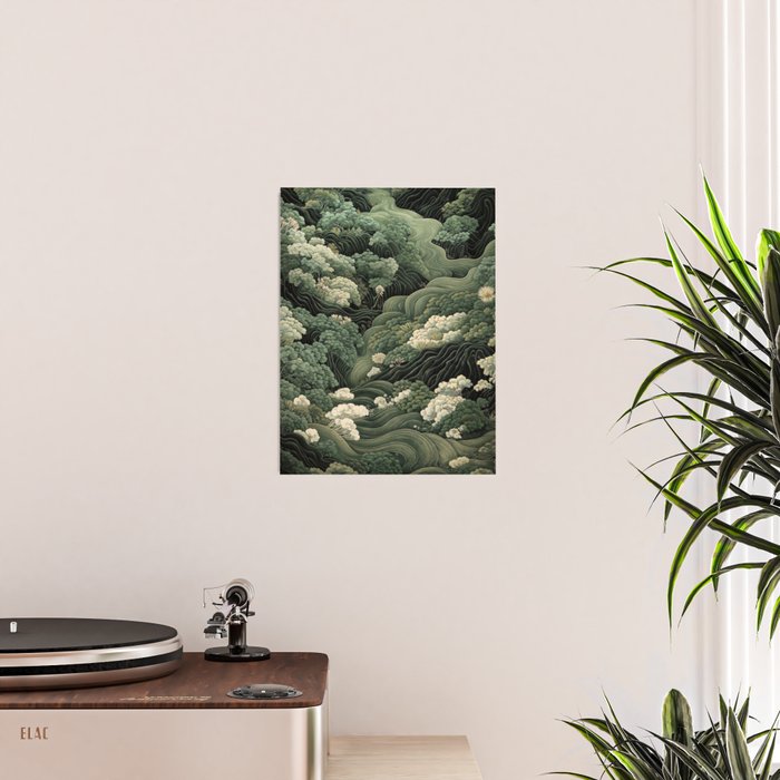 Japanese Painting Green Forest Art Dopamine Decor Wabi Sabi Art Maximalist Wall Art Japandi Art Poster Gallery Image 2