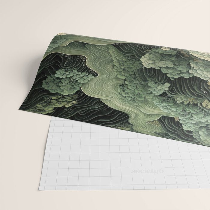 Japanese Painting Green Forest Art Dopamine Decor Wabi Sabi Art Maximalist Wall Art Japandi Art Wrapping Paper Gallery Image 2