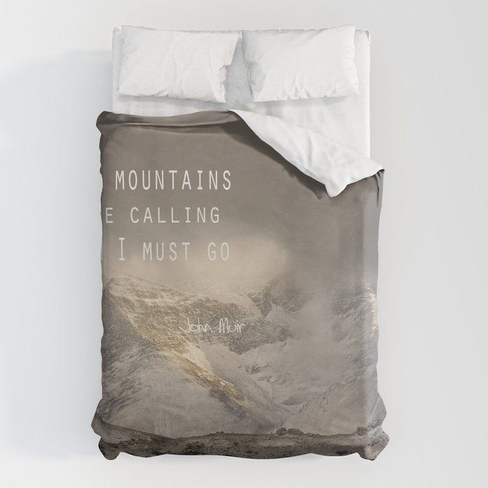 The Mountains are calling, and I must go.  John Muir. Vintage. Duvet Cover Gallery Image 6