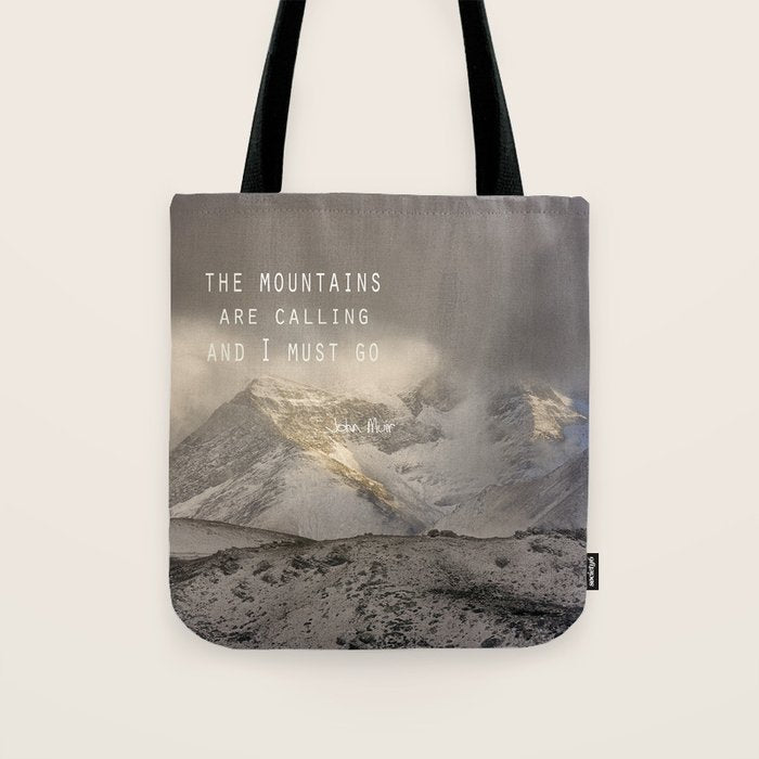 The Mountains are calling, and I must go.  John Muir. Vintage. Tote Bag Gallery Image 1
