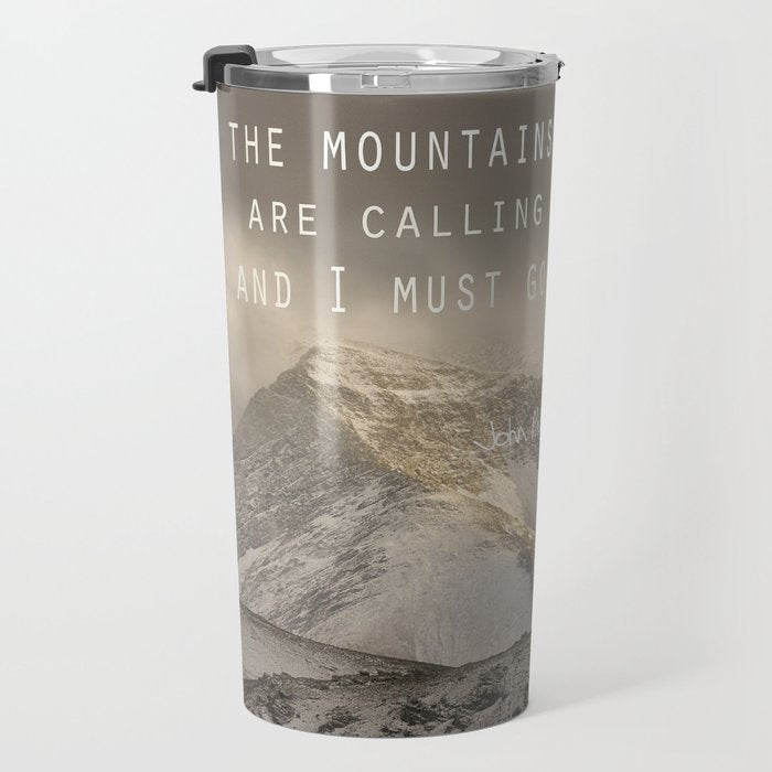 The Mountains are calling, and I must go.  John Muir. Vintage. Travel Mug Gallery Image 3