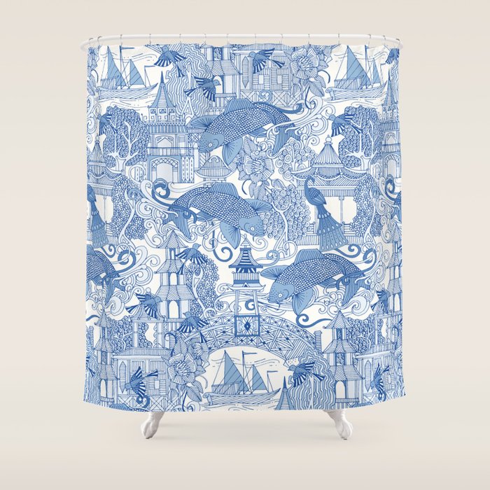 chinoiserie toile blue Shower Curtain Gallery Image 1