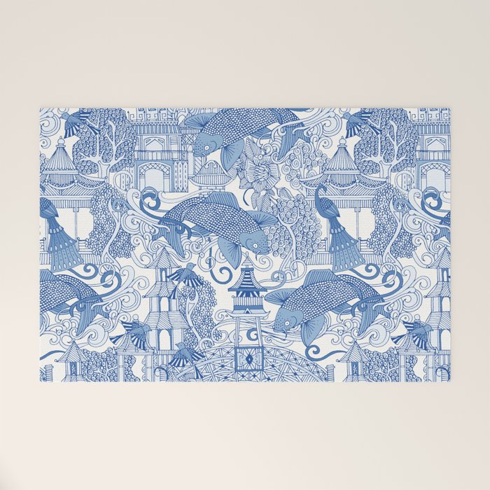 chinoiserie toile blue Welcome Mat Gallery Image 1