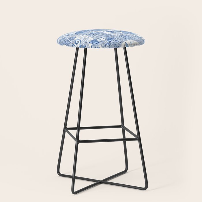 chinoiserie toile blue Stool Gallery Image 1