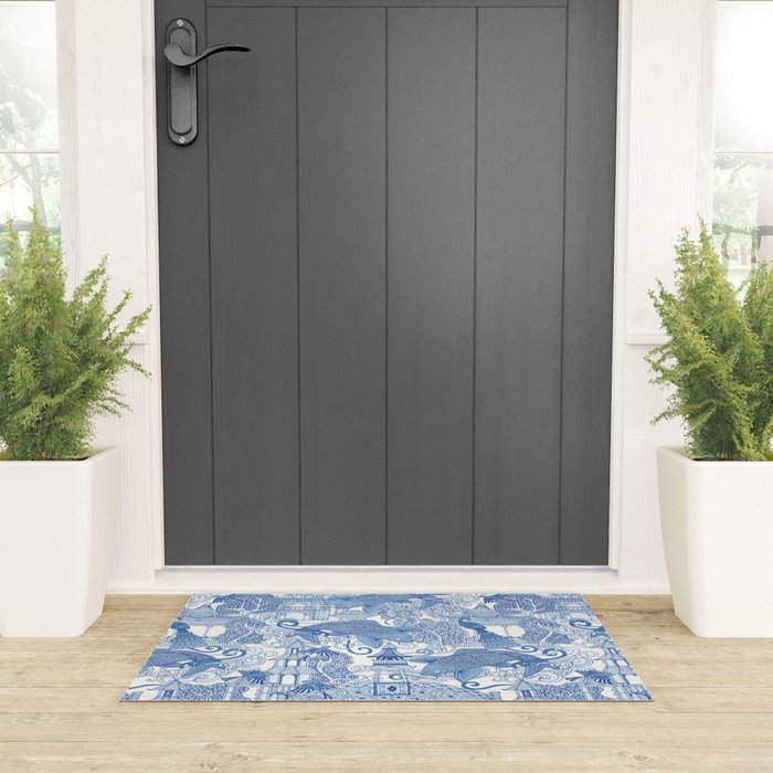 chinoiserie toile blue Welcome Mat Gallery Image 3