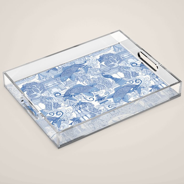 chinoiserie toile blue Acrylic Tray Gallery Image 1