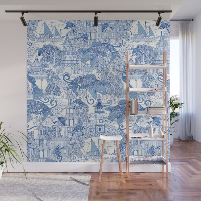 chinoiserie toile blue Wall Mural Gallery Image 1