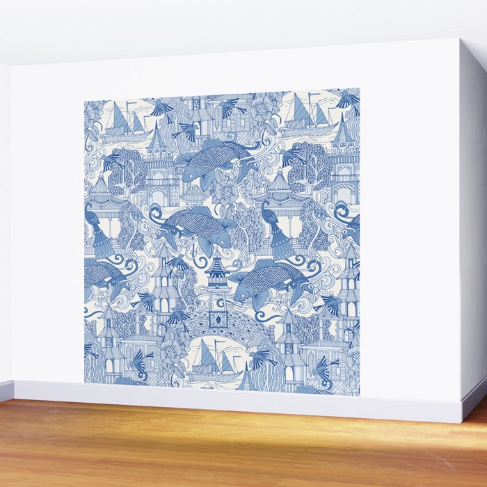 chinoiserie toile blue Wall Mural Gallery Image 2